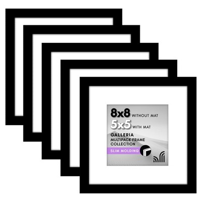 Americanflat 8x8 Picture Frame with Polished Plexiglass - Set of 5 - Use as 5x5 Frame with Mat or Display 8x8 Photo Without Mat - Galleria Collection