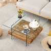 NicBex Modern 2-Tier Square Coffee Table with Storage, Clear Tempered Glass Top & Texture Open Shelf,Center Table for Living Room - 2 of 4