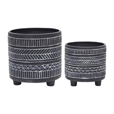 Sagebrook Home 2-Piece Set of Ceramic Planters Stylish Footed Plant Stand Set for Indoor or Outdoor