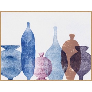 42" x 32" Vases I Blue by Pernille Folcarelli Framed Canvas Wall Art Print - Amanti Art: Modern Lithograph, Polystyrene Frame - 1 of 4