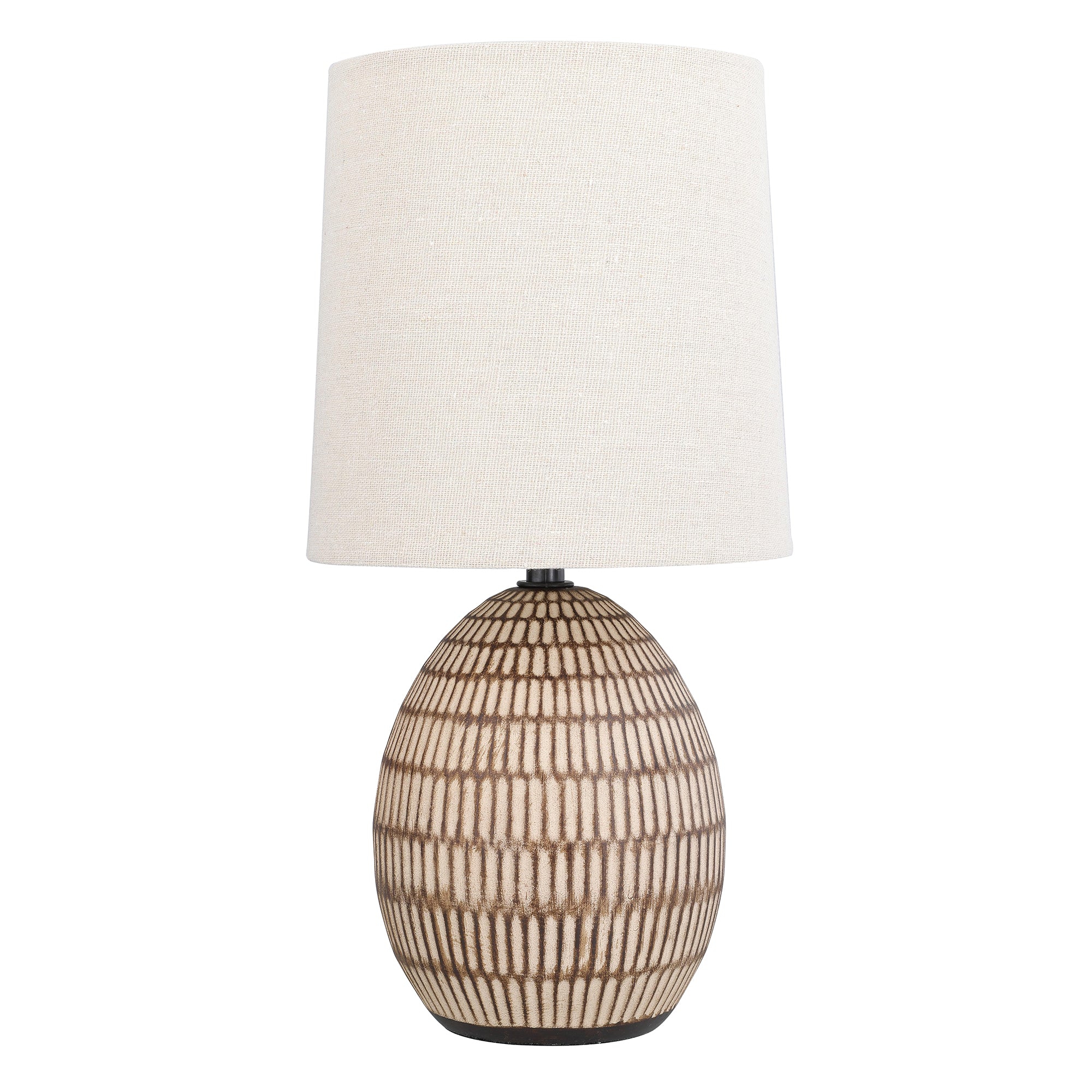Small Table Lamp, Bohemian Style Ceramic Carved Table Lamp with Beige Shade, 12.75"
