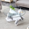 Modern Glass Coffee Table,Side Table With Tempered Glass Top And MDF Legs,Round Coffee Table For Living Room Dining Room-Cuddlewood - 3 of 4