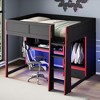 Whisen Wood Twin Size Loft Bed with Built-in Desk, Wardrobe, LED and a Drawer - 3 of 4