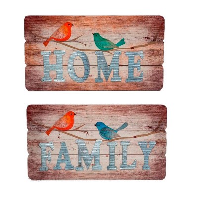 Transpac MDF with Metal Wording Bird Theme Wall Art Set of 2, 12 x 22 inch