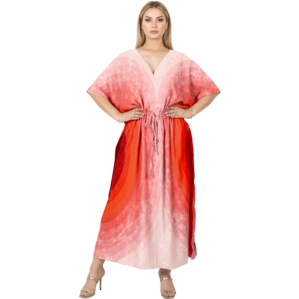 HAPPY BAY Women's Summer Vacation Swimwear Cover Up Beach Bikini Kaftan Regular Fit Beachwear Dress Bathing Suit Caftan One Size Red Tie Dye