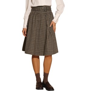 INSPIRE CHIC Women's Plaid Vintage High Waist Double Belted A-Line Midi Skirt - 1 of 4