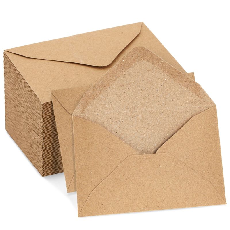 Juvale 100 Count Mini Gift Card Envelopes Bulk - Brown Kraft Paper Envelopes for Business Card, Wedding RSVP (4.1x2.75 in), 1 of 9
