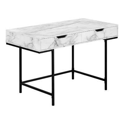 Monarch Specialties Computer Desk Home Office Laptop Storage Drawers 48InchL Work Metal Laminate White Marble Look Black Contemporary Modern