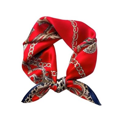 Fisfet 27.5" Mulberry Silk Feeling Head Scarf Women's Fashion Square Neck Satin Scarfs for Bag Hair Scarves Gift