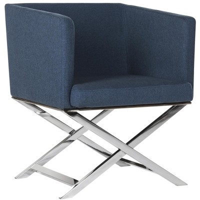 Navy Chrome Transitional Director's Accent Chair in Leather