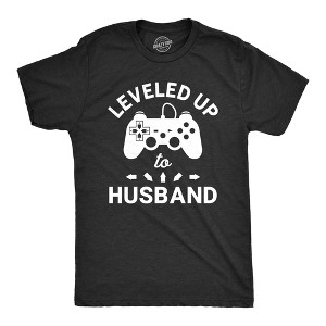 Mens Leveled Up To Husband T Shirt Funny Gamer Video Games Wedding Graphic Novelty Tee - Crazy Dog Men's T Shirt - 1 of 4