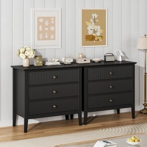 2 PCS Black Fluted 3 Drawer Dresser, 31.5 Inch Wide Dresser Nightstand, Modern Wood Chest of Drawers, Large Painted Nightstand with 3 Drawers - 1 of 4