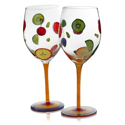 Home Essentials Simply Fruit Hand Painted 5 Ounce Beverage Goblet, Set of 4