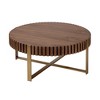 31.5" Round Coffee Table with Sturdy Stainless Steel Pedestal, Handcrafted Drum Design, Modern Small Living Room Centerpiece - 2 of 4