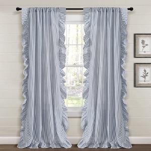 Farmhouse Reyna Ruffle Window Curtain Panels Navy 54x84 Set - 1 of 4