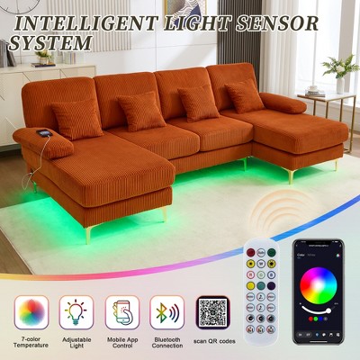 MOONMISS 104" Sectional Couches for Living Room Modular Sofa with Double Chaise U- Shaped Sofa Set with Corduroy Fabric for Living Room