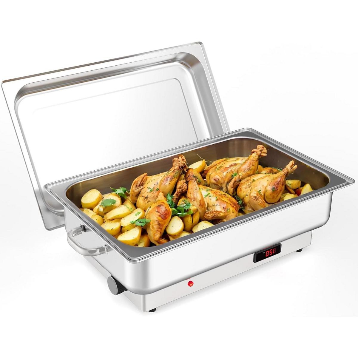 Electric Chafing Dish Buffet Set - 9QT Stainless Steel Food Warmer with Temperature Control Display-Includes Lid,Commercial Kitchen Catering Chafer