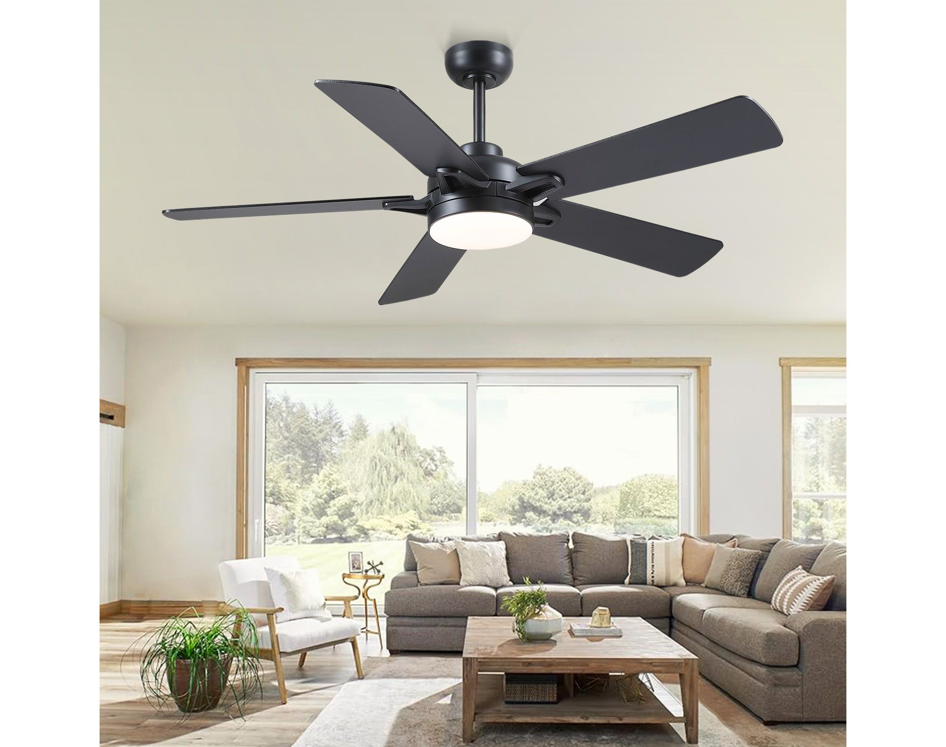 Kviflon 52 Inch Ceiling Fan with Light,Reversible DC Motor,Remote Control for Timer Setting,6 Speed Wind,for Bedroom,Kitchen,Outdoors