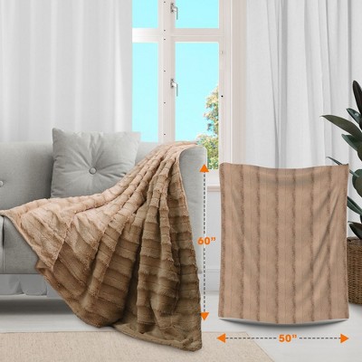 Sand Faux Fur Reversible Throw Blanket, 50" x 60"