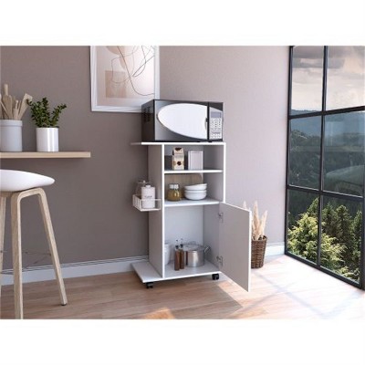 LunaLulinlk Kitchen Cart, Single Door Cabinet, Four Casters, White Finish