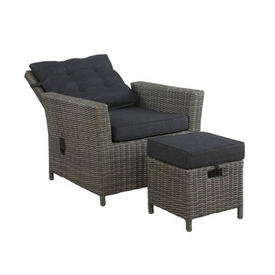 Asti Gray All-Weather Wicker Outdoor Recliner and Ottoman Set