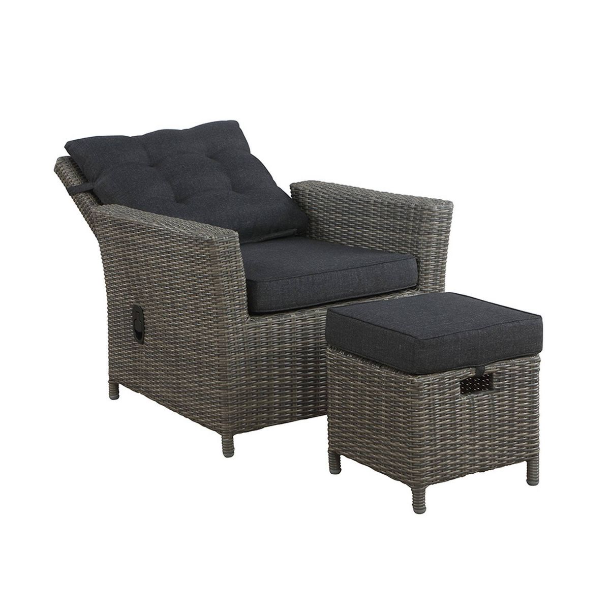 2pc Asti Wicker Outdoor Recliner & 15" Ottoman Patio Seating Set - Gray - Alaterre Furniture: All-Weather, No Assembly Required - thumbnail 3