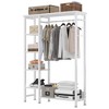 VECELO Open Garment Clothing Rack, Heavy Duty Free-Standing Storage Closet with 5 Shelves & Hanging Rod for Small Spaces, Oak/White - 2 of 4