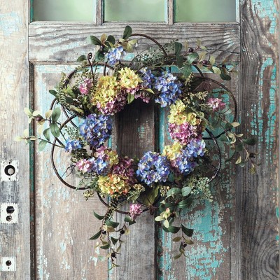 22" Multicolor Artificial Hydrangea Floral Grapevine Wreath