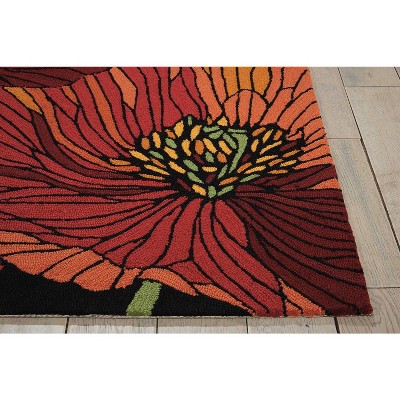 Handmade Black Synthetic Rectangular Hooked Rug
