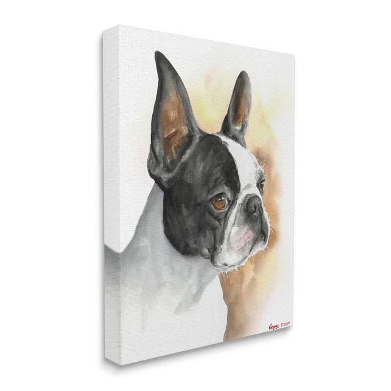 Stupell Industries Boston Terrier Pet Dog Portrait Black Brown Gallery Wrapped Canvas Wall Art, 24 x 30, 1 of 5