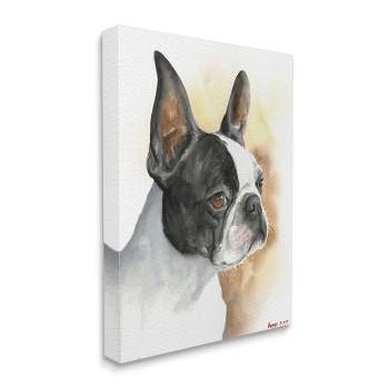 Stupell Industries Boston Terrier Pet Dog Portrait Black Brown Gallery Wrapped Canvas Wall Art, 24 x 30