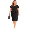 Agnes Orinda Women's Plus Size Short Ruffles Sleeve Work V Neck Pencil Vintage Peplum Bodycon Dress - 3 of 4