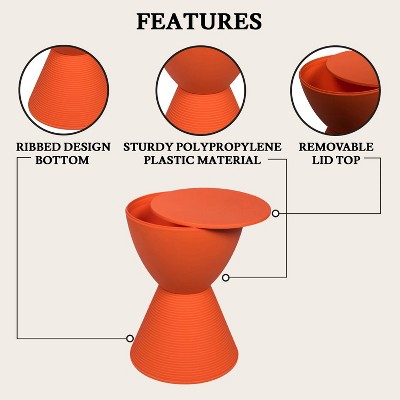 Orange Hourglass Acrylic Side Table with Hidden Storage