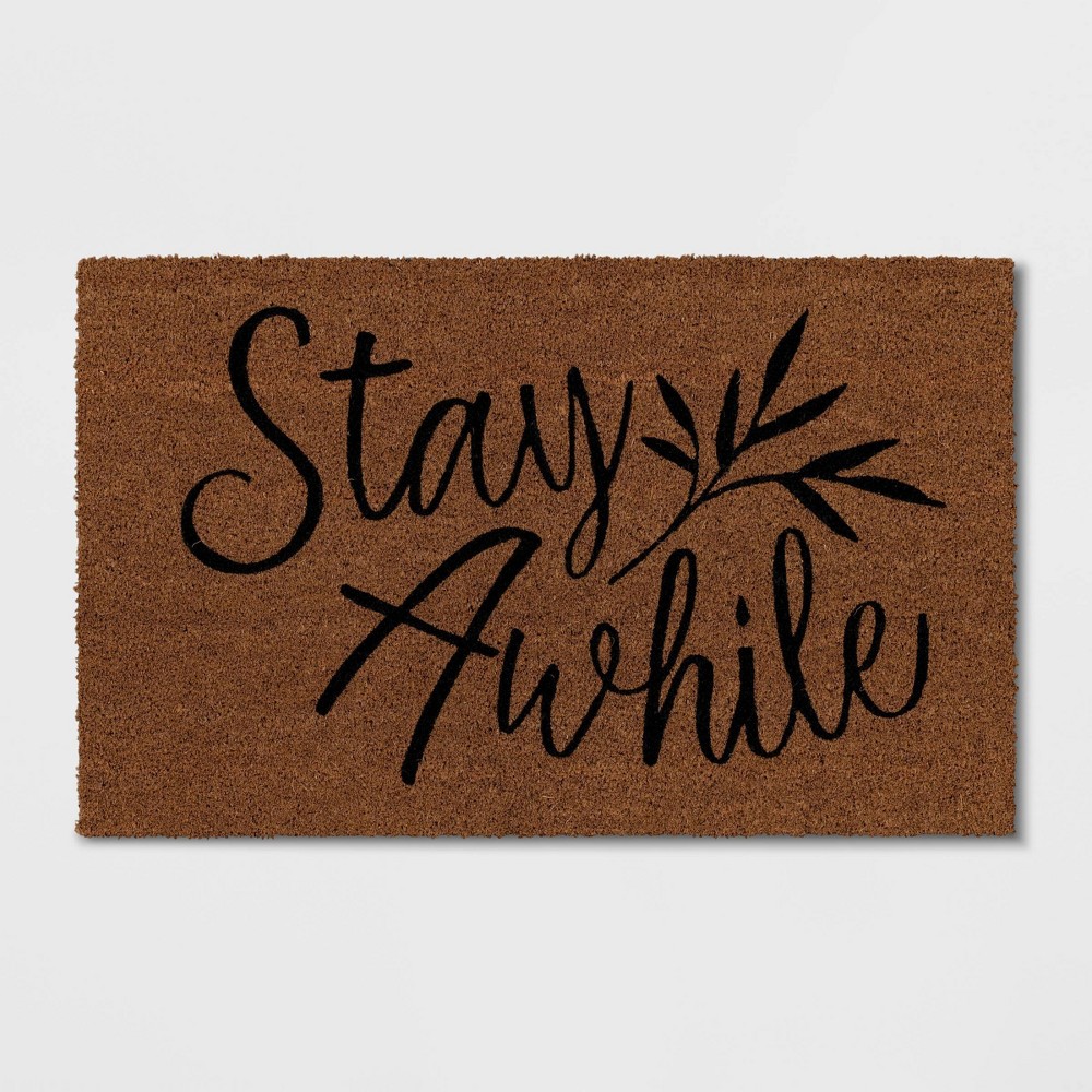 1'6"x2'6" Stay Awhile Coir Doormat Natural - Threshold™: Outdoor Welcome Mat, Medium Pile, Rectangle Shape
