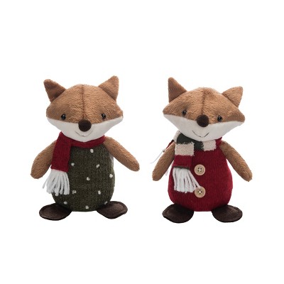 Transpac Polyester 7 in. Multicolor Christmas Plush Lodge Fox Set of 2