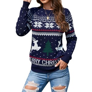 Coolmee Sweaters for Women Fall Fashion Long Sleeve Crewneck Pullover Lantern Knit Sweater Tops - 1 of 4
