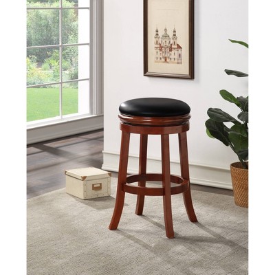 Cherry 30" Backless Swivel Wood Bar Stool with Leather Seat