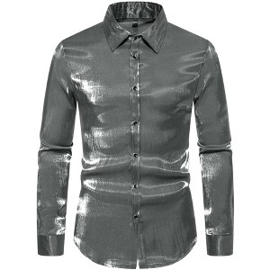 Lars Amadeus Men's Long Sleeves Button Down Prom Wedding Shiny Party Shirts - 1 of 4