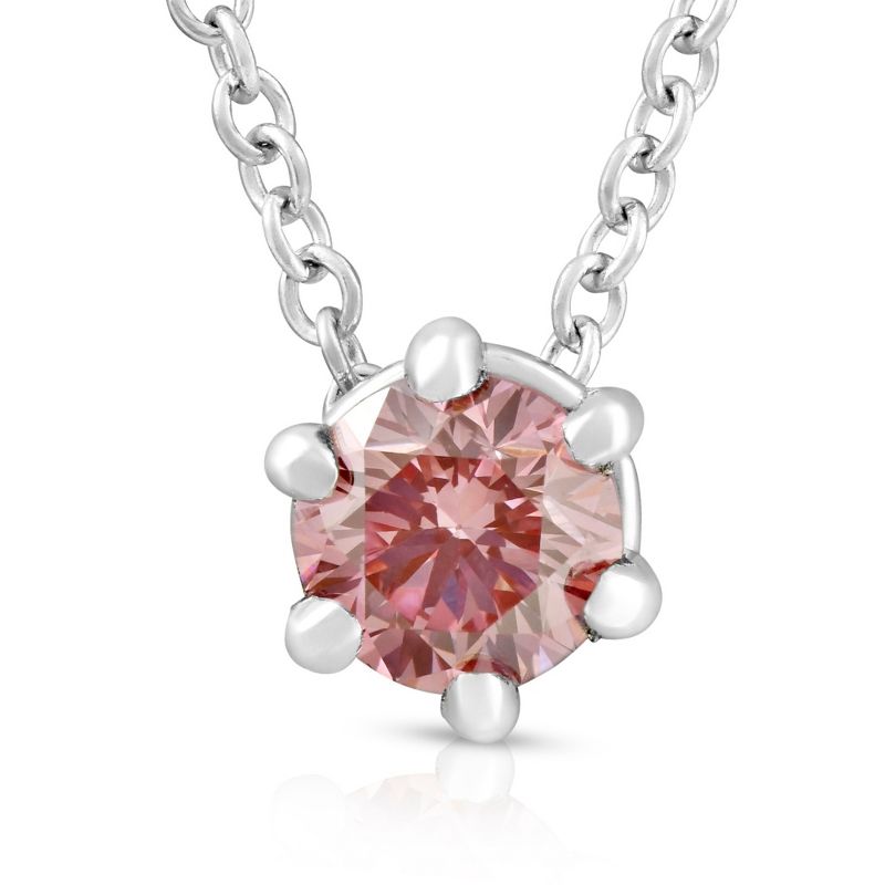 Pompeii3 1/4Ct Pink Diamond Solitaire Floating Pendant 14k White Gold Lab Created Necklace, 1 of 5