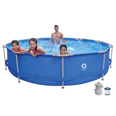 Avenli Frame Round 12 Foot Wide 30 In Tall 1,136 Gallon Easy Assembly Swimming Pool with Simple Quick Connection Filter Pump and Rust Resisting Frame