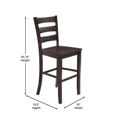 Classic Gray Wash Walnut Wooden Ladderback Counter Height Barstools, Set of Two