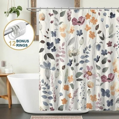 LunaLulinlk Floral Shower Curtain with Hooks – Heavy-Duty Mold/Mildew-Resistant