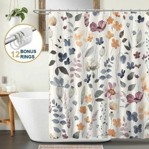 LunaLulinlk Floral Shower Curtain with Hooks – Heavy-Duty Mold/Mildew-Resistant - 1 of 4