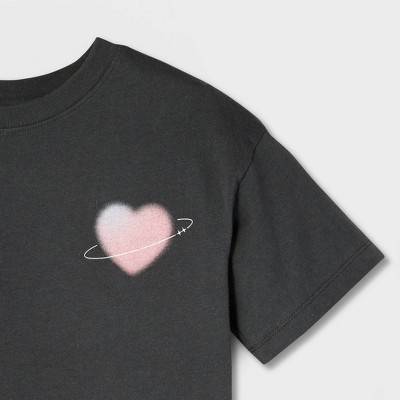 Cat & Jack Girls' Short Sleeve 100% Cotton 'Blurred Heart' Oversized Graphic T-Shirt - Cat & Jack™ Charcoal Gray M — фото 3