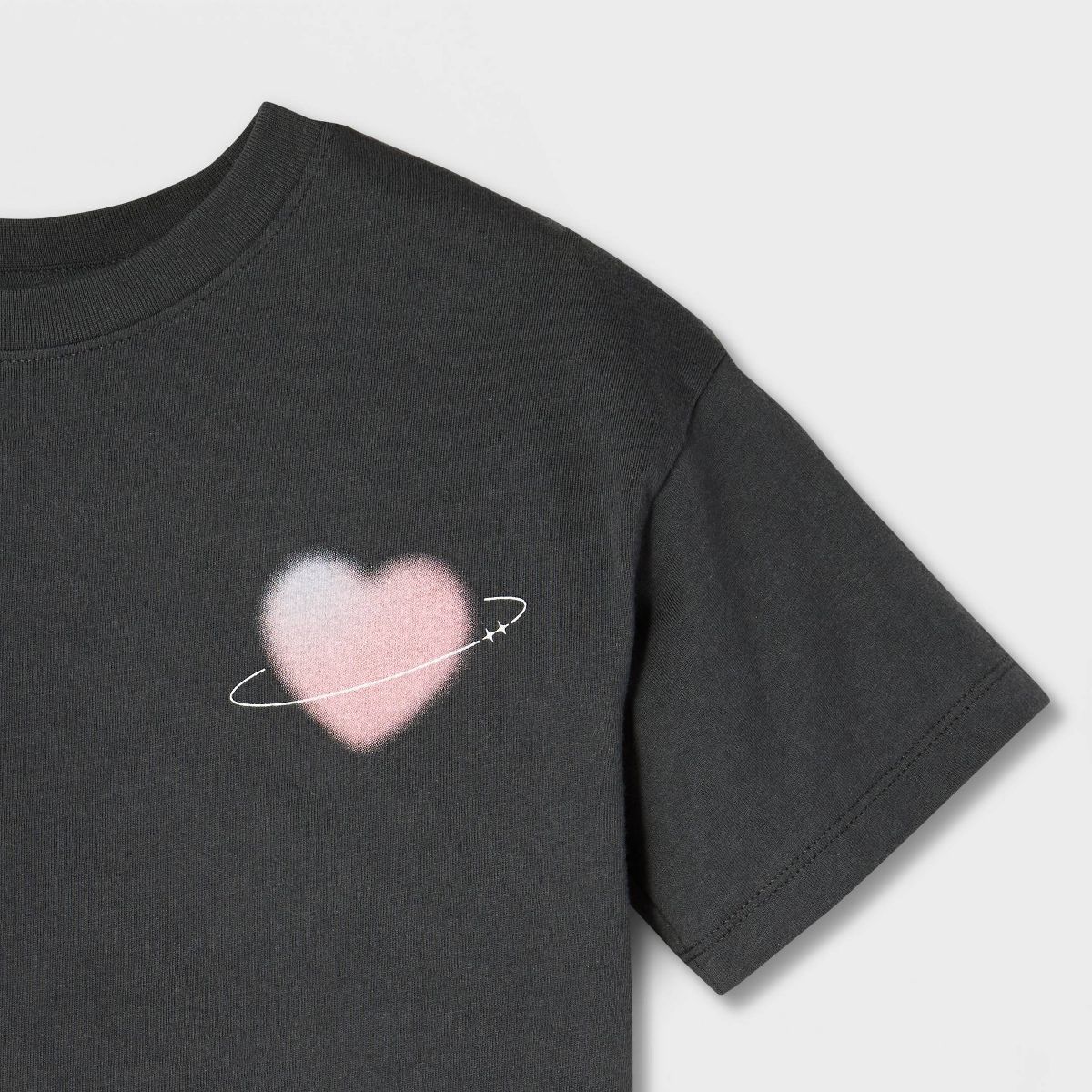 Girls' Short Sleeve 100% Cotton 'Blurred Heart' Oversized Graphic T-Shirt - Cat & Jack™ Charcoal Gray - thumbnail 3