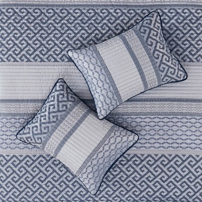 Navy Reversible Microfiber Full Quilt Set with Decorative Pillow