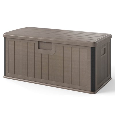 Costway Storage Box with Lockable Design & Gas Strut Handle 2 Person Bench Garden Organizer Brown/Black/Gray/Brown+Black