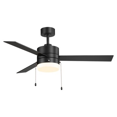 Airsurfer 52" Ceiling Fan with Light in Matte Black and Plywood Blades ¨C 3-Blade Pull Chain Propeller Design
