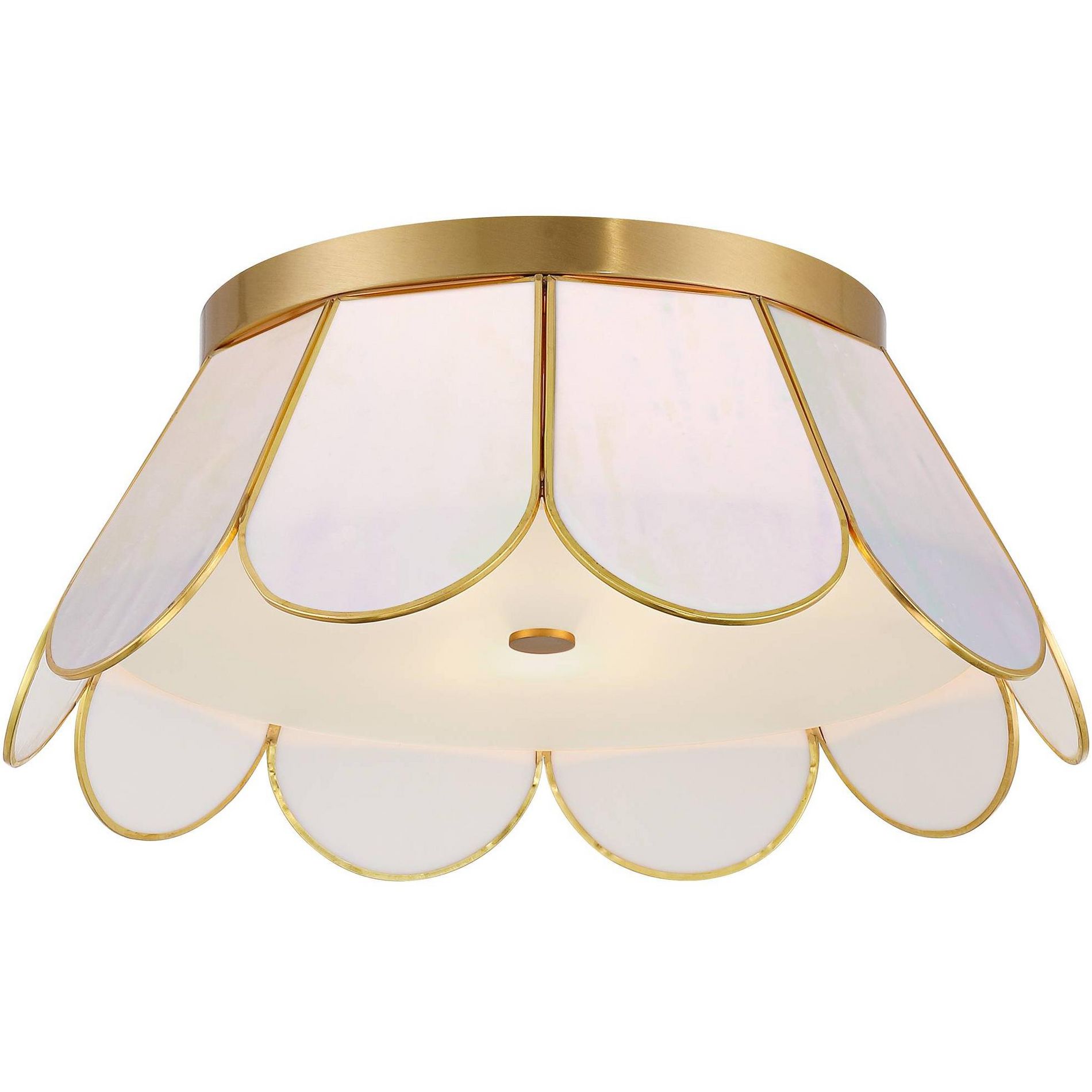 Possini Euro Design Eldridge 15 3/4" Modern Coastal Flush-Mount Ceiling Light Fixture Kitchen Foyer Hallway Flower Warm Brass Finish Seashell Bedroom