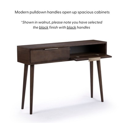 Black Solid Wood Mid Century Modern Console Table with Storage